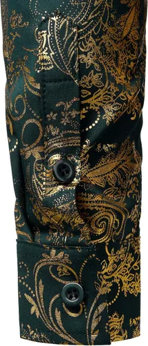 Vista 6 de ZEROYAA - Camisa de lujo para hombre con estampado de cachemira brillante, elegante y ajustada, con botones.