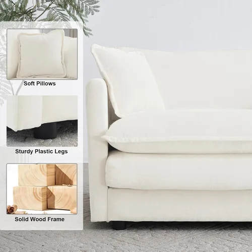 Vista 6 de KIVENJAJA Sofá biplaza de chenilla, sofá grande de 2 plazas con nube, moderno y cómodo asiento profundo con 4 almohadas para sala de estar, Beige