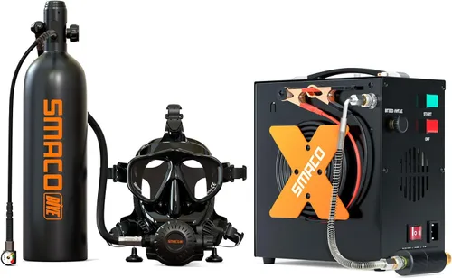 Vista 9 de SMACO Mini tanque de buceo con máscara de buceo de cara completa, S700 1.9L Mini tanque de buceo portátil botella de poni reutilizable hasta 30