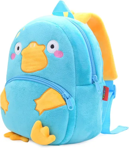 Vista 3 de KISSOURBABY Mochilas de zoológico para niños pequeños, lindos animales de peluche para niñas y niños, Azul ornitorrinco, Mochilas de viaje