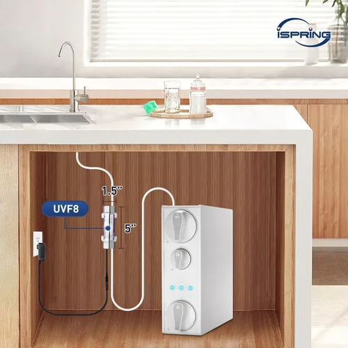 Vista 2 de iSpring UVF8 Filtro de agua UV LED, Kit de adición para sistemas de filtración de agua debajo del fregadero, libre de mercurio, de acero inoxidable