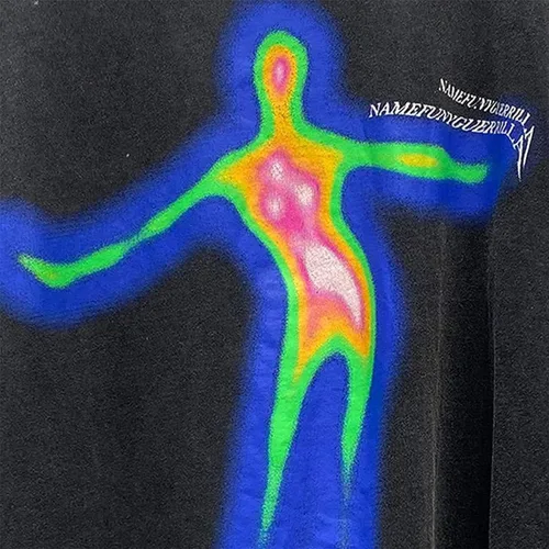 Vista 3 de Aelfric Eden Camisetas de gran tamaño para hombre con estampado de retrato distorsionado cuello redondo de algodón ropa urbana