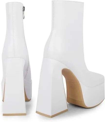 Vista 2 de WETKISS Platform Boots for Women Triangle Chunky Heel Square Toe Pu Leather Boots