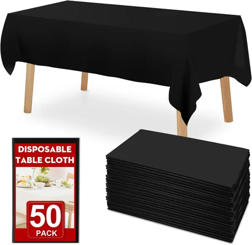 Vista 7 de RowinsyDD Paquete de 30 manteles de plástico negro desechables, 54 x 108 pulgadas, manteles de plástico para mesas rectangulares, mantel desechable