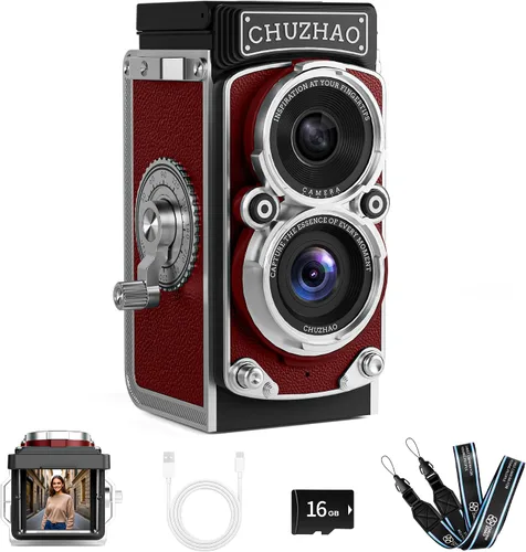 Vista 8 de CHUZHAO Mini Retro Digital Camera Vintage Point and Shoot Auto Focus Camera Negro