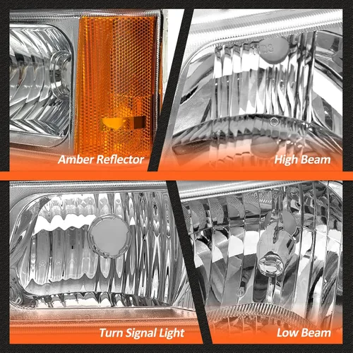 Vista 7 de 2003 2004 2005 2006 Conjunto de faros delanteros Chevy Silverado para 03 04 05 06 Chevy Silverado Avalanche 1500/2500/3500 Carcasa cromada Reflector