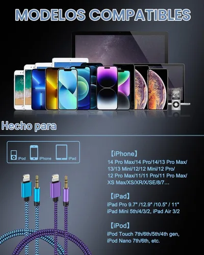 Vista 7 de [Paquete de 2/3.3 pies] Cable auxiliar Lightning a iPhone de 0.138 in, cable de audio auxiliar para iPhone [Apple Mfi Certified] Lightning Aux