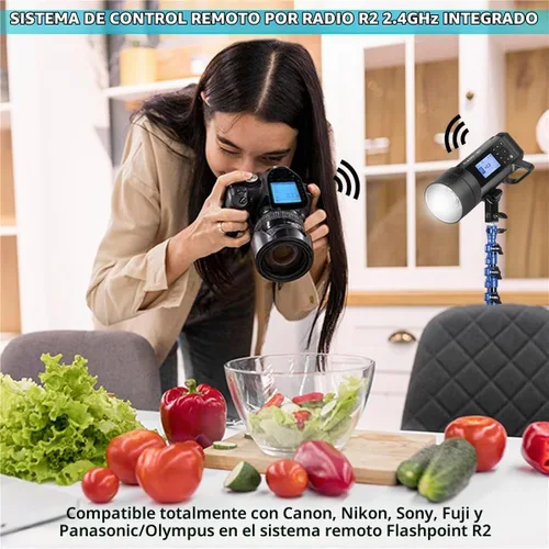 Vista 3 de Flashpoint XPLOR 400 PRO TTL - Luz estroboscópica HSS con batería de iones de litio con R2 integrado de 2.4 GHz, monolight inalámbrico Bowens Mount