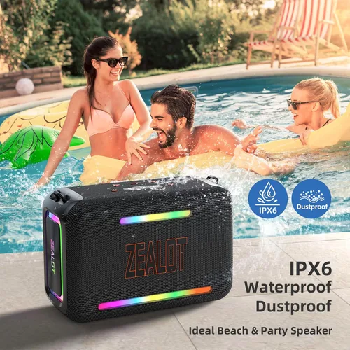 Vista 3 de ZEALOT Altavoz Bluetooth de 120 W RMS (pico de 150 W), altavoces inalámbricos portátiles IPX6, resistente al agua, altavoz de subwoofer Bluetooth