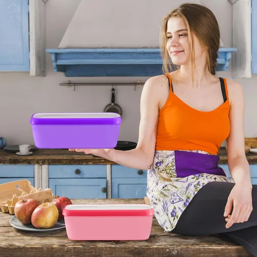 Vista 4 de Juego de 2 Recipientes para Helado, Recipiente de Helado de 1.5 Cuartos, Recipientes de Helado Casero Reutilizables con Contenedor de Almacenamiento