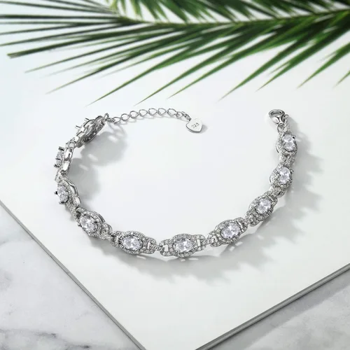 Vista 4 de Gem Stone King Pulsera de tenis ovalada de plata de ley 925 con topacio blanco para mujer (10.20 quilates, 7 pulgadas con extensor de 1 pulgada)
