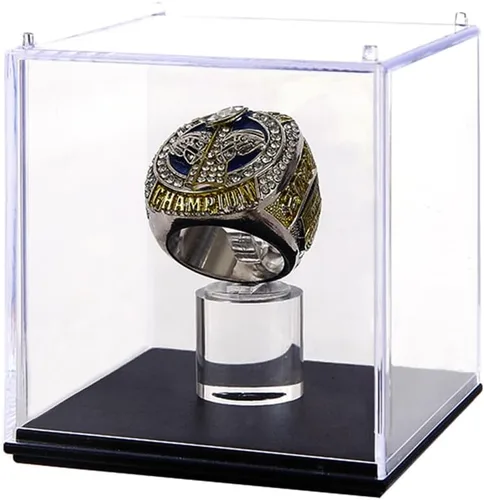 Vista 4 de Caja de exhibición de anillo de campeonato de 4 ranuras Para béisbol, softbol, fútbol, deportes, anillo de escuela secundaria (Cuatro agujeros-1)