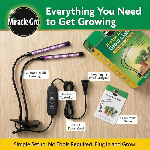 Vista 3 de Miracle-Gro, Luz de cultivo para plantas de interior – LED de 10 W, flexible de 2 cabezales, espectro seleccionable para plantas
