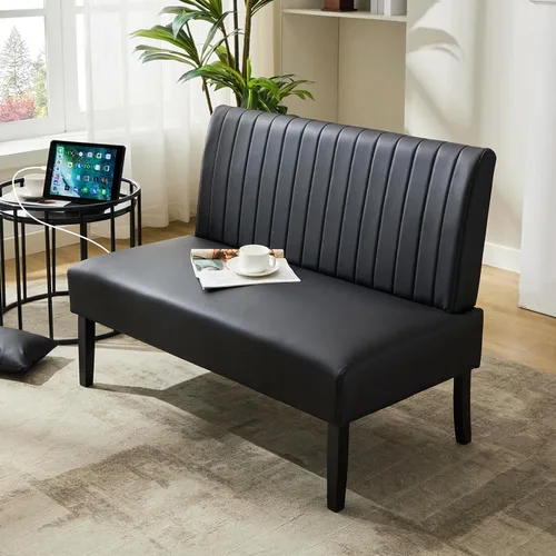 Vista 7 de STHOUYN Mini sofá pequeño de cuero negro de 43 pulgadas de ancho, sofá biplaza sin brazos para dormitorio con puerto USB, sofás pequeños
