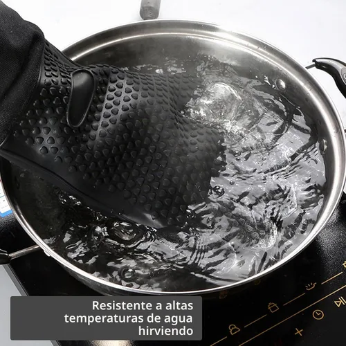 Vista 5 de Manoplas extralargas para horno, resistentes al calor, con forro de algodón, guantes gruesos para cocina, servicio de alimentos y alimentos