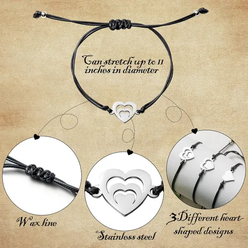 Vista 2 de B1ykin Generation Bracelets Mothers Day Gifts for Grandma Mother Auntie Adjustable Matching Cutout Heart Wish Bracelet Memento Jewelry Sets