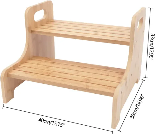 Vista 2 de Taburete de 2 escalones para camas altas, escalones de cama – Taburetes de escalera para adultos, bancos de bambú para el hogar, para niños