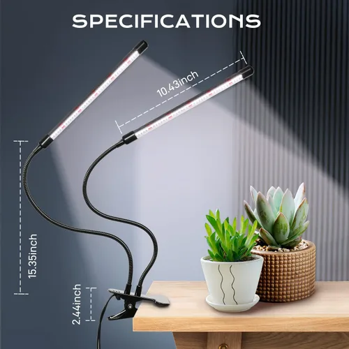 Vista 2 de iPower Luz LED de crecimiento con espectro completo para plantas de interior, cuello de cisne ajustable, 5 niveles regulables, 3 modos de Blanco