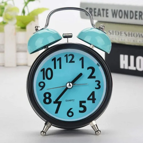 Vista 3 de Boquite Reloj despertador, reloj despertador mecánico, doble reloj despertador mecánico ultra silencioso movimiento de cuarzo mesa de escritorio