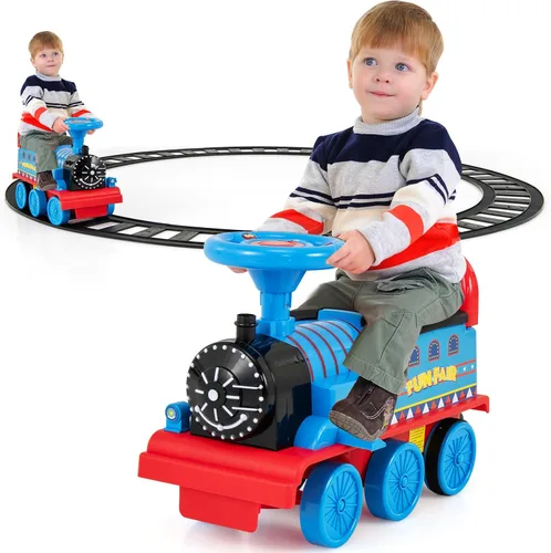 Vista 11 de Costzon Juguetes para montar, tren eléctrico de 6 V con pistas, asiento de almacenamiento, luces intermitentes y música, respaldo, dispositivo