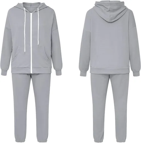 Vista 6 de Fixmatti Conjunto deportivo con capucha y cremallera para mujer conjunto deportivo de 2 piezas con bolsillos Blanco
