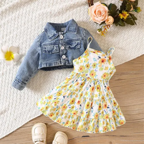 Vista 2 de Baby Girl Clothes Newborn Infant Baby Girls Spring Summer Floral Cotton Long Sleeve Coat Sleeveless Princess