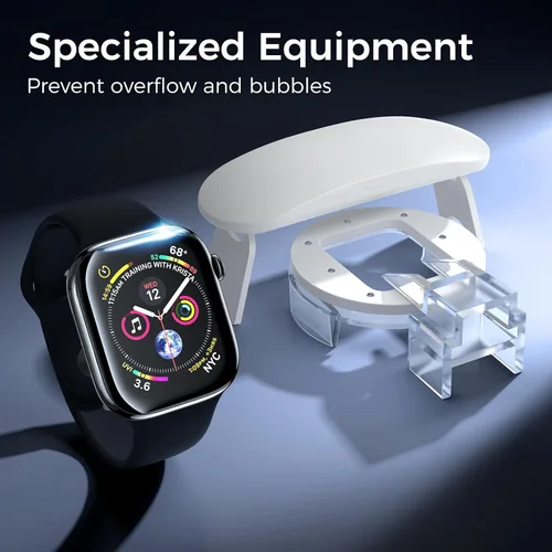 Vista 3 de Protector de pantalla de vidrio templado UV compatible con Apple Watch Series SE/6/5/4 de 40 mm, protector de pantalla iWatch sin burbujas