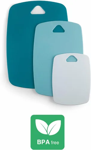 Vista 6 de LACOR 60555 Juego de 3 tablas oceánicas, ideales para cortar alimentos, agujero para colgar, polipropileno, tamaños: 7.9x5.9 in, 11.8x7.9 in