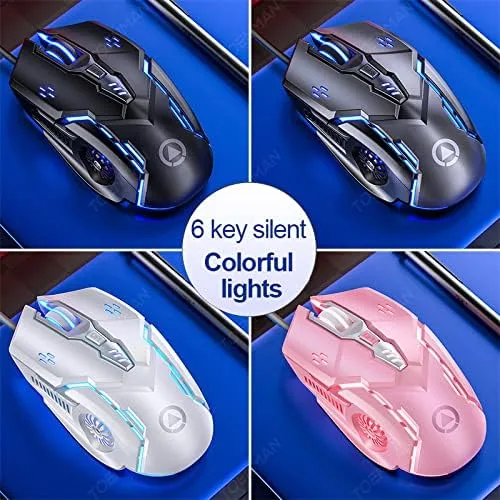 Vista 3 de Mouse para juegos con cable, mouse USB para computadora para juegos y uso diario, retroiluminación Chroma RGB, 4 DPI ajustables de hasta 3200 DPI