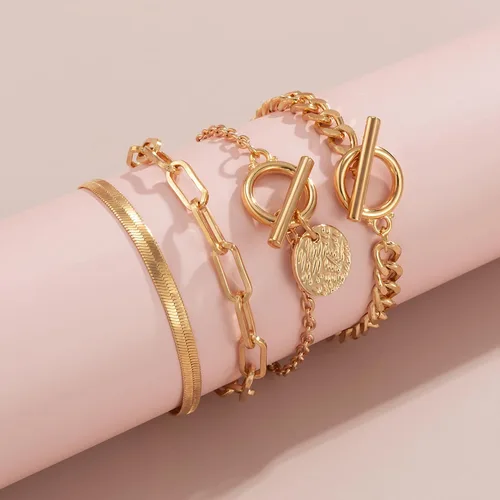 Vista 4 de Gold Bracelets for Women Dainty Boho Stackable Bracelet Set Gold Chunky Layered Link Bangle for Women
