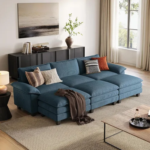 Vista 21 de LINSY HOME Cloud Sofa - Silla decorativa con tumbona otomana para interiores, sofá de pana perfecta para sala de estar, apartamento, oficina, beige