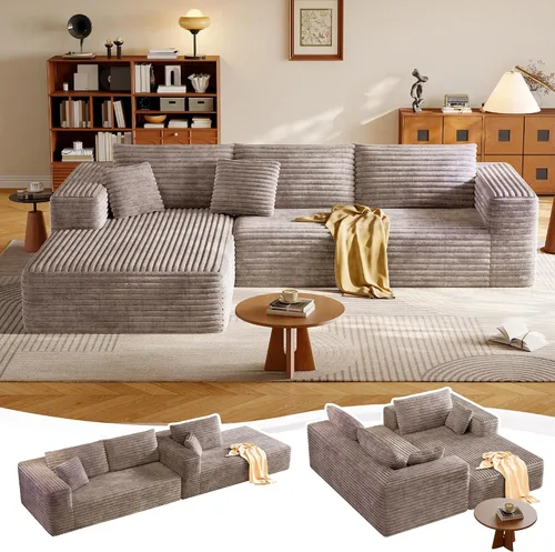 Vista 17 de Sofá Seccional Modular de 108.2" con Asiento Profundo, Sofá de Pana en Forma de L sin Estructura, Comodidad Moderna, Sofá Nube de Gran