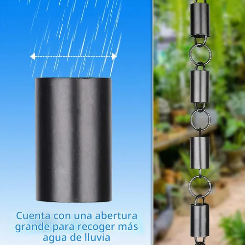 Vista 4 de Cadenas de lluvia Pacific Channel Cadenas de lluvia para canaletas de 8.5 pies, color negro