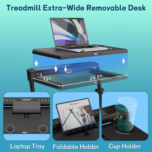 Vista 6 de Caminadora 4 en 1 con control remoto inclinado compacto 3.0HP plegable debajo del escritorio para oficina en casa, fitness, capacidad de 300 libras