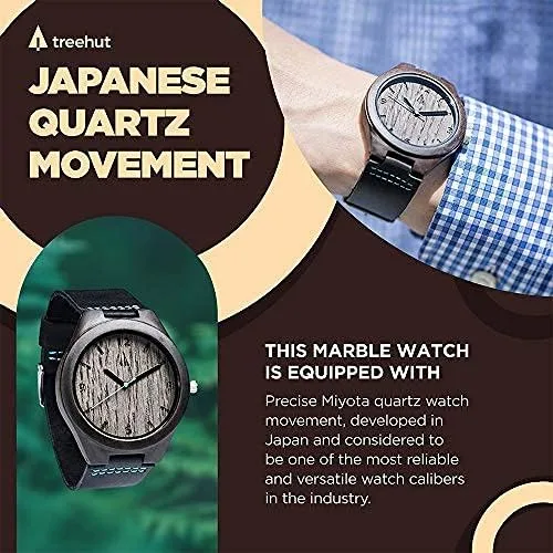 Vista 7 de Treehut - Reloj de pulsera analógico para hombres, de madera con correa de piel auténtica, estilo elegante.