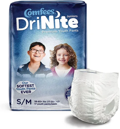 Vista 2 de Comfees DriNite - Pantalones juveniles pequeños, medianos, 68 unidades Ropa interior absorbente juvenil, unisex, sin cierre con costuras