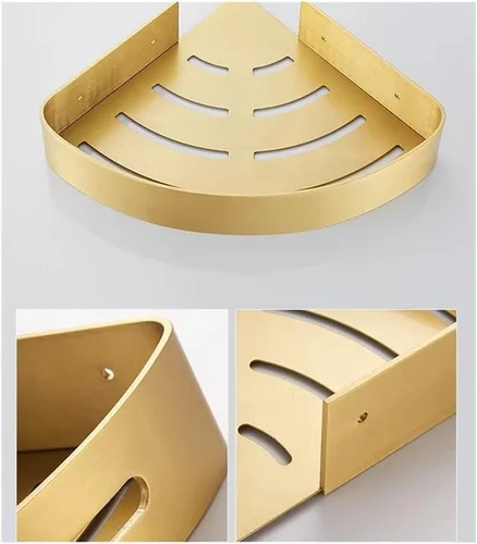 Vista 3 de Estante esquinero de baño, estante de baño montado en la pared, estante de ducha de baño de aluminio dorado cepillado, soporte para champú de baño
