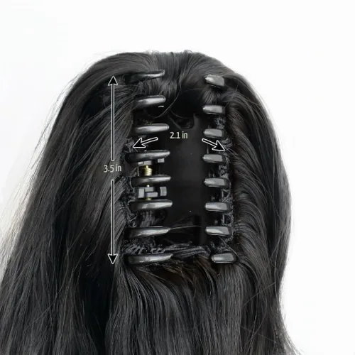 Vista 5 de Extensión de cola de caballo de garra negra natural ondulada de 16 pulgadas, extensiones de cabello sintético rizado con clip, extensiones