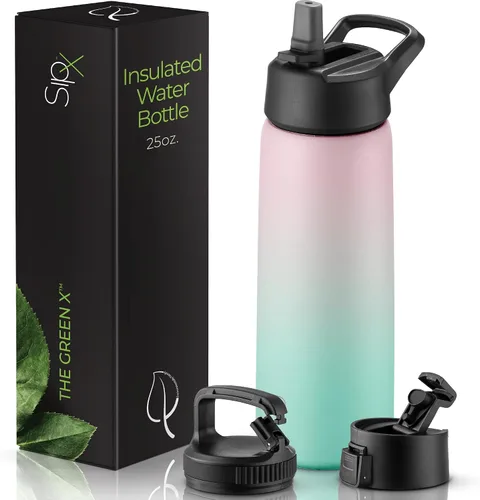 Vista 52 de SIPX™ Botella de Agua Aislada de 18 oz con 3 Tapas – Acero Inoxidable a Prueba de Fugas, Triple Aislamiento – Frío 24 Horas/Caliente 12 Horas