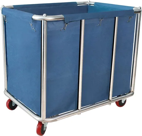 Vista 8 de Carrito de lavandería de 10 bushel con ruedas, resistente, industrial, para el hogar, color beige, grande, cesta de lavandería, cesta de servicio
