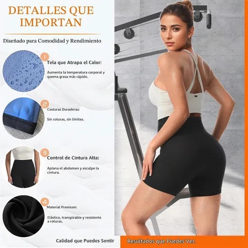 Vista 6 de JBT Sauna Sweat Shorts for Women High Waist Slimming Compression Workout Pants for Thighs and Tummy Control