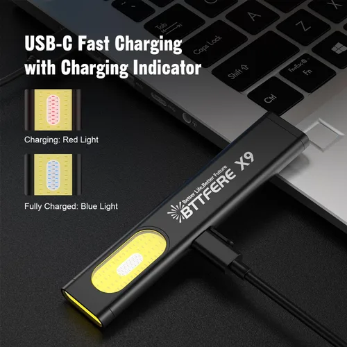 Vista 5 de Paquete de 2 Linternas de Bolsillo EDC con Clip y Base Magnética - 675 Lúmenes USB-C Recargable Delgada Plana IPX4 Impermeable Modos Duales Linterna