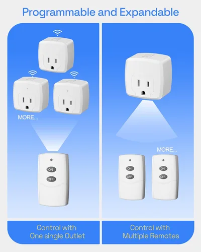 Vista 5 de HBN Enchufe de control remoto, interruptor remoto con señal RF de 100 pies, interruptor de luz remoto inalámbrico, interruptor de encendido