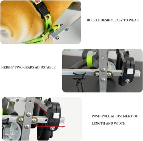 Vista 6 de Silla de ruedas para perro, silla de ruedas para mascotas de 2 ruedas, silla de ruedas ajustable para patas traseras discapacidad, parálisis