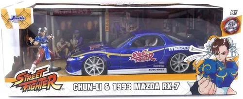 Vista 6 de Jada Street Fighter 1:24 1993 Mazda RX-7 - Coche fundido a presión y figura de Chun-Li de 2.75 pulgadas, juguetes para niños y adultos
