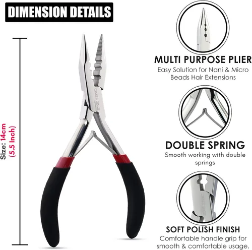 Vista 4 de Herramientas de extensión de cabello con asas suaves, mini 3 agujeros, microcuentas de silicona y nanoanillos, extensiones de cabello, alicates