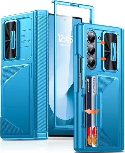 Vista 35 de Funda para Samsung Galaxy Z Fold 7 con tarjetero con bloqueo RFID, cubierta de lente deslizante integrada y protección de bisagra y protector