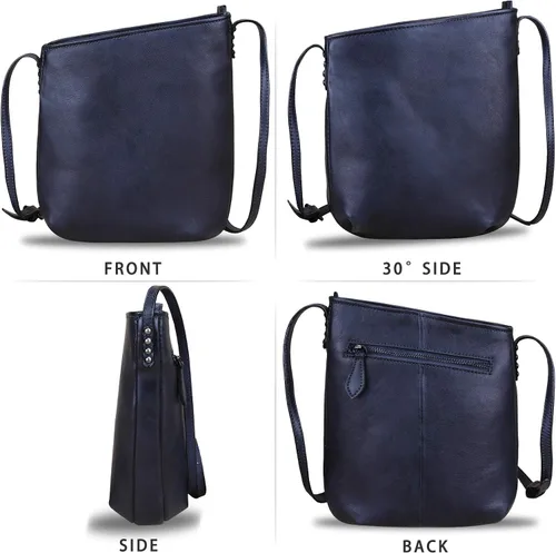 Vista 4 de LRTO Bolsos cruzados de cuero genuino para mujer, bolso retro hecho a mano, pequeño diseñador lindo bolso de hombro