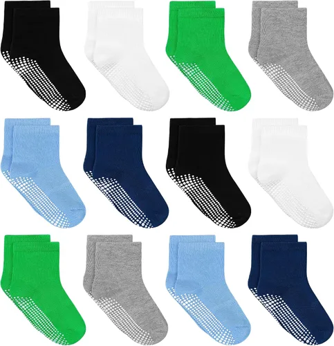 Vista 10 de Tphon Calcetines para Niños Pequeños, Calcetines Antideslizantes para Bebés para Niños y Niñas, 12 Pares de Calcetines para Niños Infantes de 6M-10