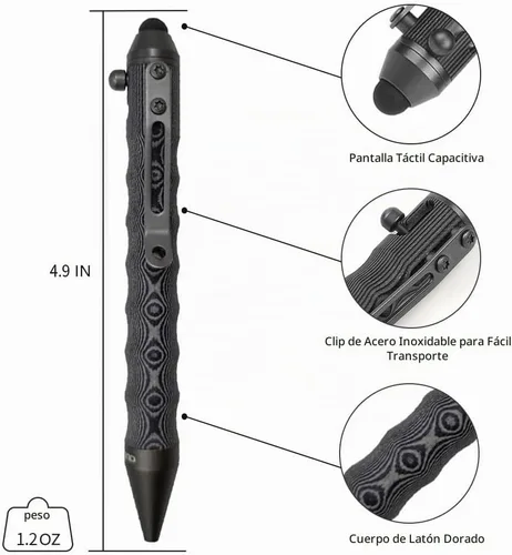 Vista 5 de Cool Hand 4.5 '' G10 EDC Bolígrafo de tinta recargable Bolt Action Gris/Negro